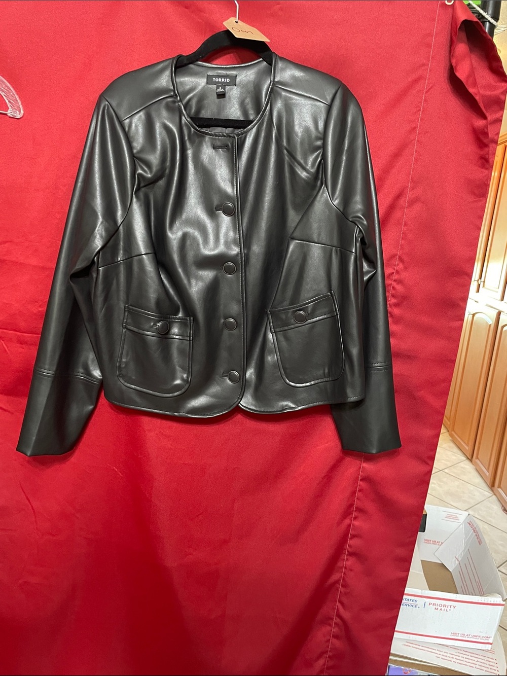 #O 007 size 0 Torrid Black Faux Leather Button Jacket